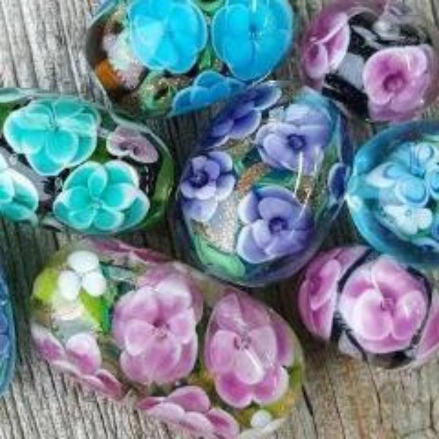 Encased Floral Beads, Lampworking