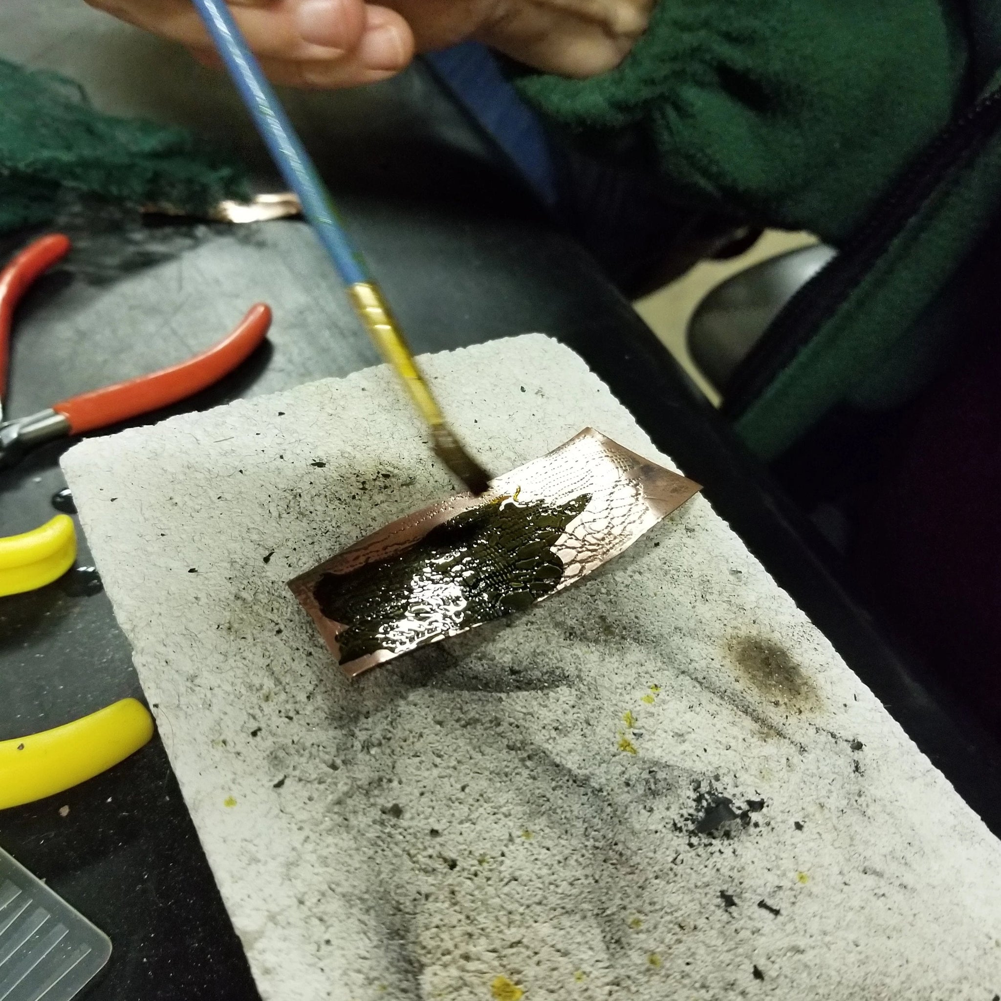 Adding liver of sulphur to bring out bring out the pattern