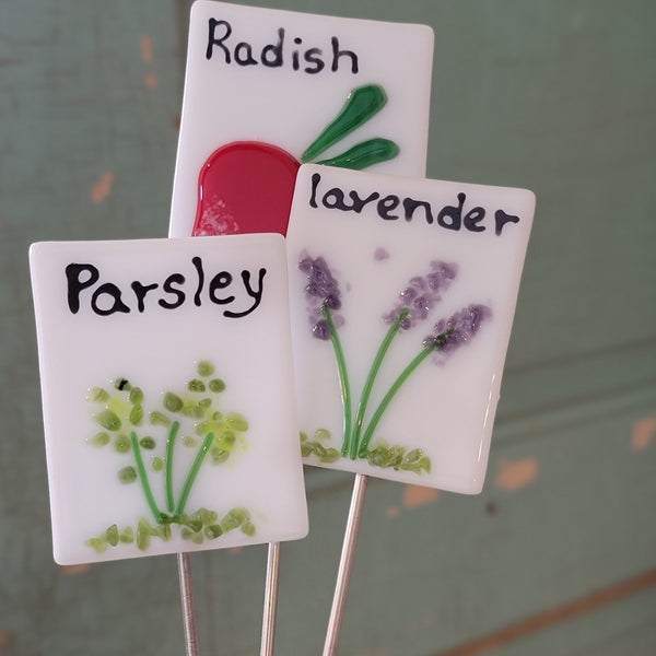 Handmade Fused Glass Vegetable Herb Garden Plant Name Label / 