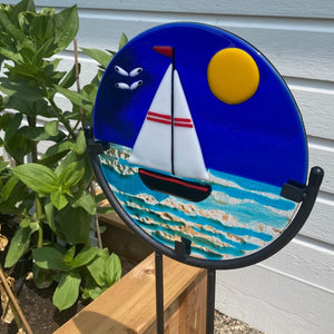 Fused Glass Garden Art - Round (with metal stand) - July 27