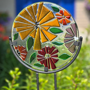 Fused Glass Garden Art - Round (with metal stand) - July 27
